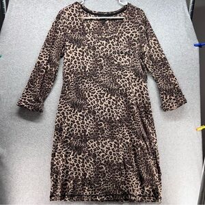 Soma Leopard-Print Long Sleeve Scoop Neck Dress - Brown/Tan